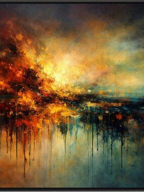 Fiery Orange & Deep Blue Abstract Energy Wall Art – Modern Drip Painting Print